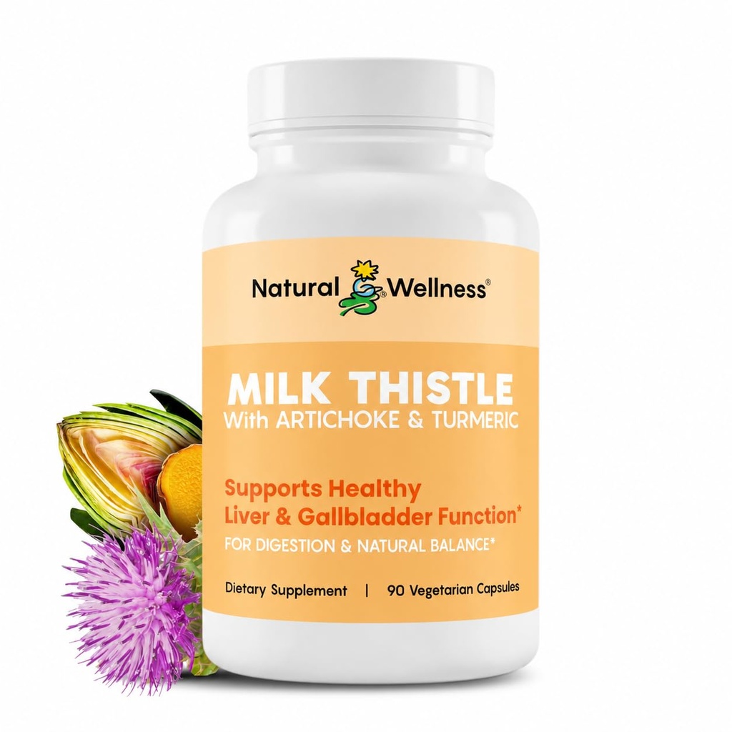 Natural Wellness Milk Thistle with Artichoke & Turmeric - Advanced Liver Support for Detox, Regeneration & Antioksidant Protection - Supports Liver Cleanse, Diatle & Overall Wellness