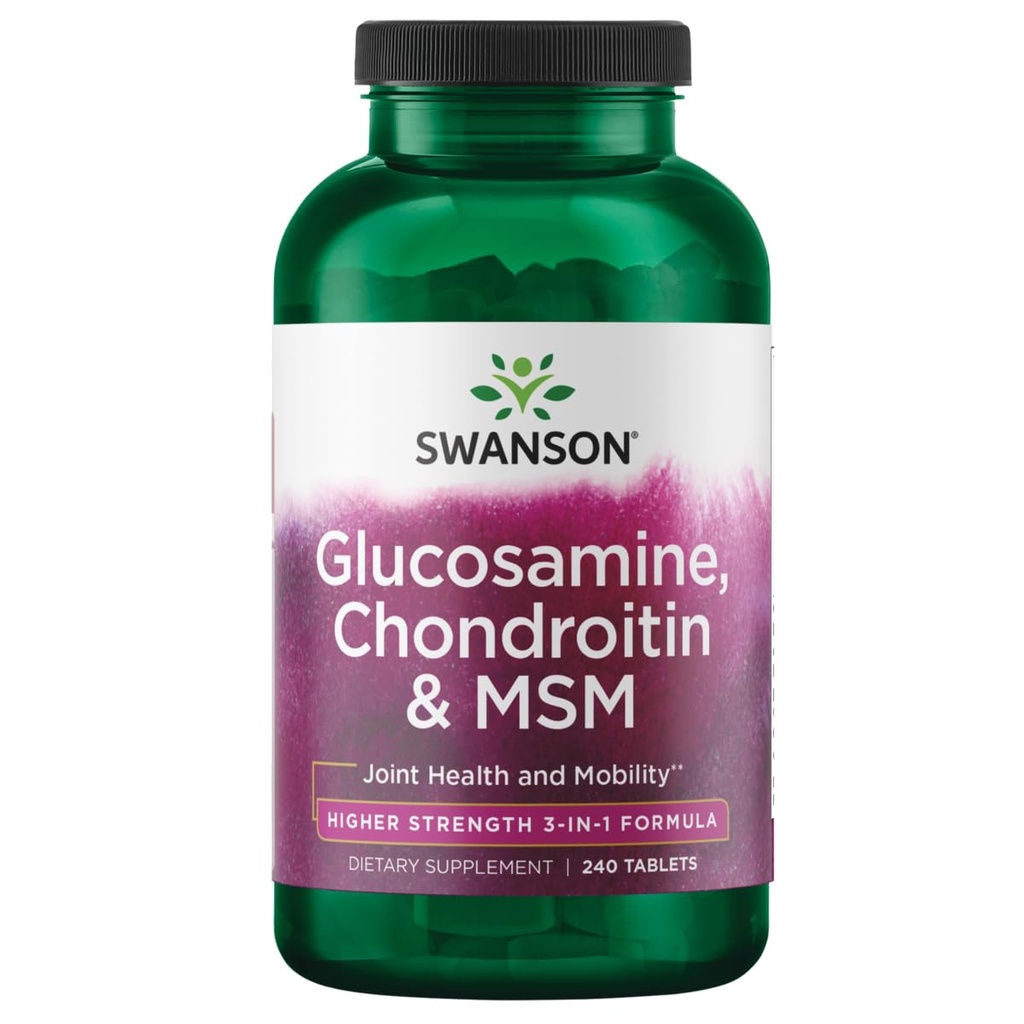 Swanson Glucosamin Chondroitin MSM (methylsulfonymetana) 3- in- 1 Formula Combility Fleksibility Comfort Cartilary Contilage Atsult Health Suppport Dietary Tablet 240 (Tab)