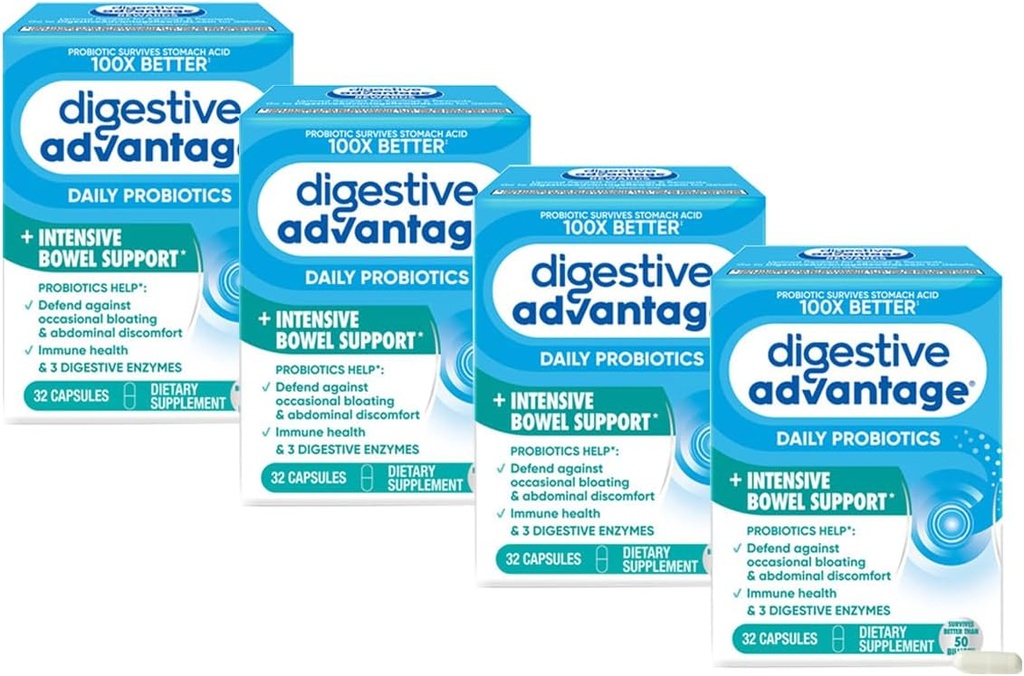 Adviously Adviously Intensive Bowel Dukung Probiotic Defends Against Gas & Bloating, 32 Count Capsules (4 Pack)