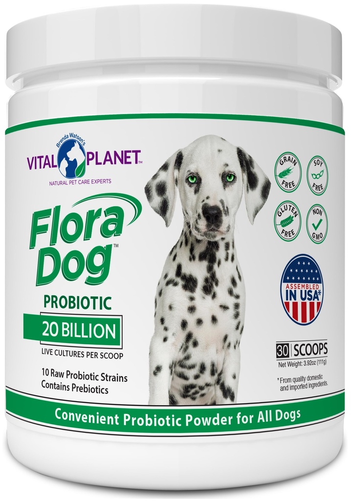 Planet Vital - Flora Dog Probiotic Powder Suplemen dengan 20 Milyar Cultures dan 10 Strains, Potency Ammune dan Digetical Support Progories untuk Dogs, 3.92 oz., 111 Grams, 30 Servings