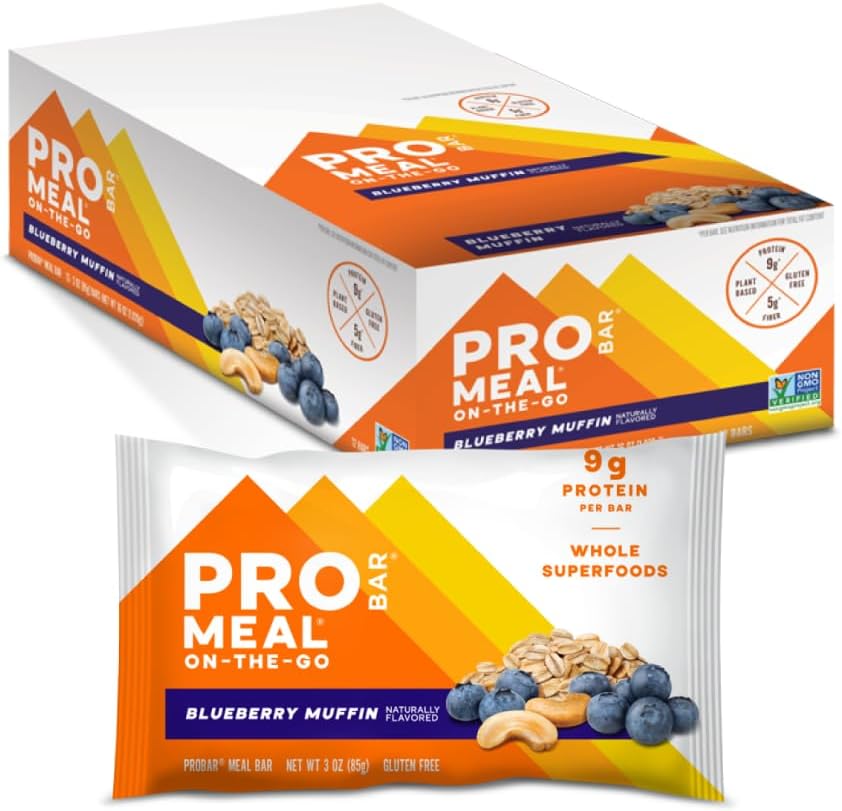 PROBAR-MeaL Bar, Blueberry Muffin, Non- GMO, Gluten- Free, Healthy, Plant-Based, Whole-Food Ingreations, Natural Energy (12 Count)