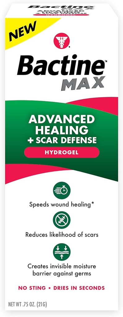 Bactine MAX Advanced Heeling Hydrogel with Scar Defense - Faster-Healing & First Aid Infeksi Protection with Natural Ingreations - Scar Prevention Gel - 0.75oz