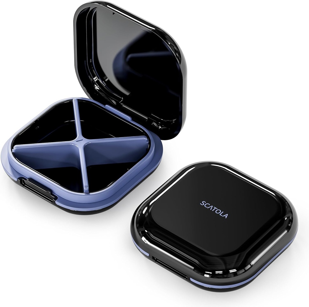 Kasus Pill Kecil, Kotak Pill Travel, Portable Pill Organizer, Kontainer Pill untuk Pocket 4 Kompartemen, Obat-obatan Travel Dagang Harian Hoder untuk Obat Vitamin (Hitam)