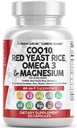 Bersihkan Nutraceuticals COQ10 200mg Red Yeast Rice Omega 3 Magnesium Kompleks 500mg Niinc Zinc Vitamin K2 D3 - Dukungan Hati Vitamin untuk Perempuan & Pria w / Vitamin B3, Koenzim Q10- 60 Ct