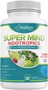 Super Mind - Nootropics Cognitive Enhancer - Brain Boost Suplemen Alami - Basopa Monnieri - Rhodiola Rosea - Ginkgo Biloba - Vitamin B1260 Vegan dibuat di Amerika Serikat