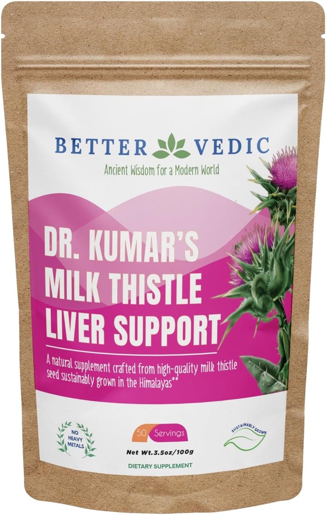 Milk Thistle Max - Liver Dups - Pure Milk Thistle Powder - Silymarin, Tradisional Ayurveda Herbal Suplemen - Vegan, Solar Dry, No Preservations - 3.53 oz - 50 Servings