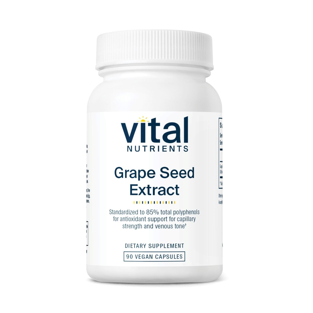 Nutrisi Vital Grage Extract 100mg 124; Mampu AntioksidanDukungan untuk Circulation, Capillary, dan Vein Health 124; Gluten, Dairy, Soy Free 124; Non-GMO 124; 90 Capsules