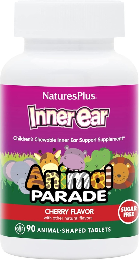 Natuture Plus Animal Parade Inner Ear Dukung Anak-Anak Dapat Dicuci - Alami Cherry Flavor - 90 Animall-Dibentuk Tablet - Probiotic Supplemen - Gluten Bebas - 45 Hamba