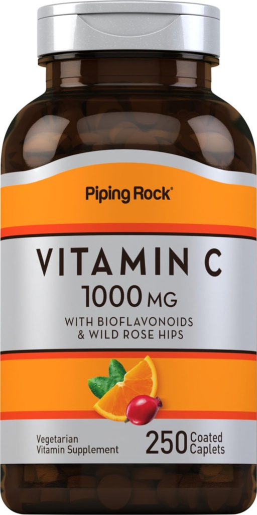 Piping Rock Vitamin C 1000mg 124; 250 Caplets 124; dengan Bioflavonoid & Rose HIPS 124; Vegetarian, Non- GMO, Gluten Free Supplemen