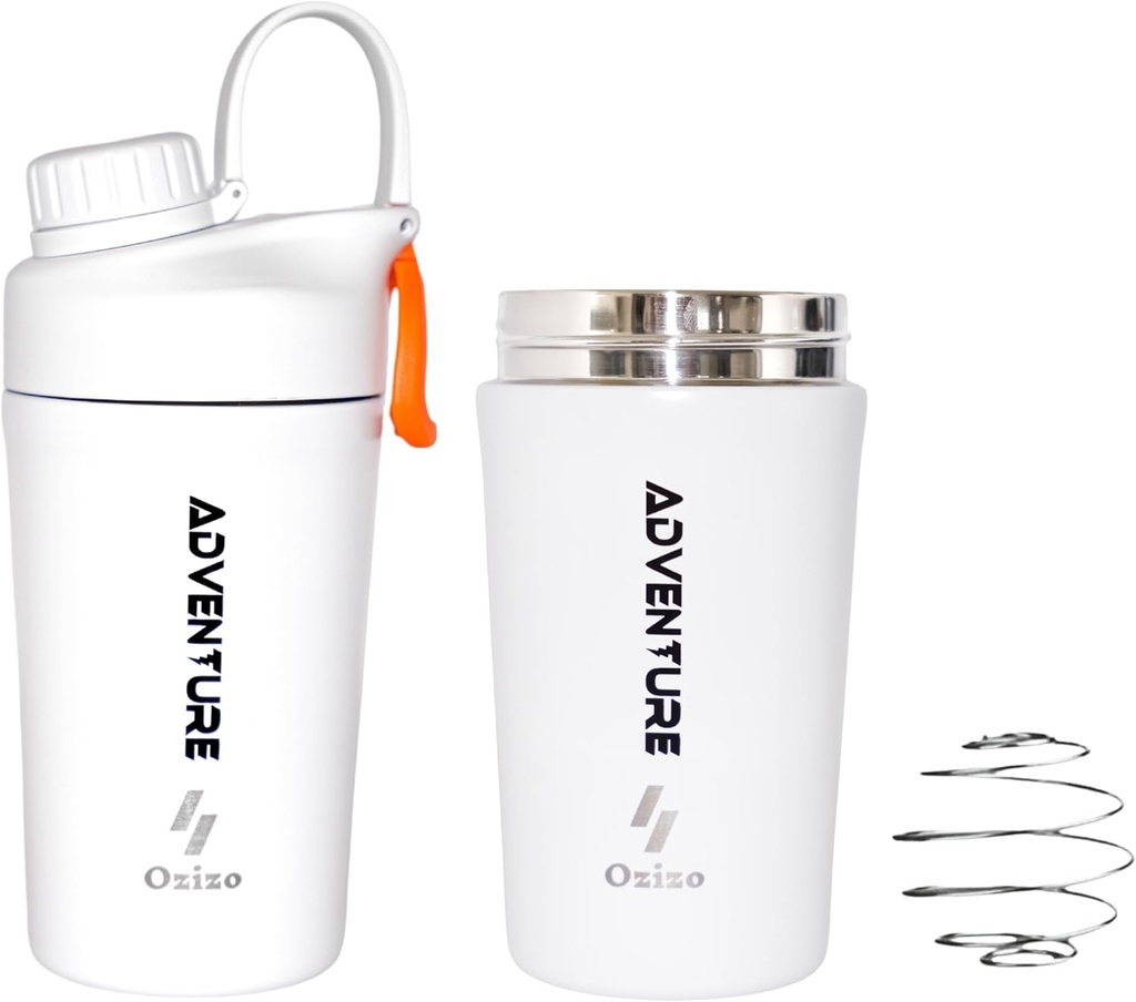 Ozizo Protein Mixing Cup for Protein Mixes - 20 Ounces Stainless Steel Protein Bottle, Insulated, Leak Proof, Odor Resistant, Small Cute Gym Mixer for Men, Women, Girls, Hot & Cold Frinks