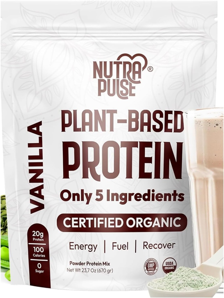 Vegan Powder Organik Protein - Vanilla Flavor, Plant-Based, Gluten- Free, Non-GMO, 20g Protein Per Serving, Ideal untuk Smoothies, Shakes, Baking, Cooking (1 Pack, 20 Pelayan)