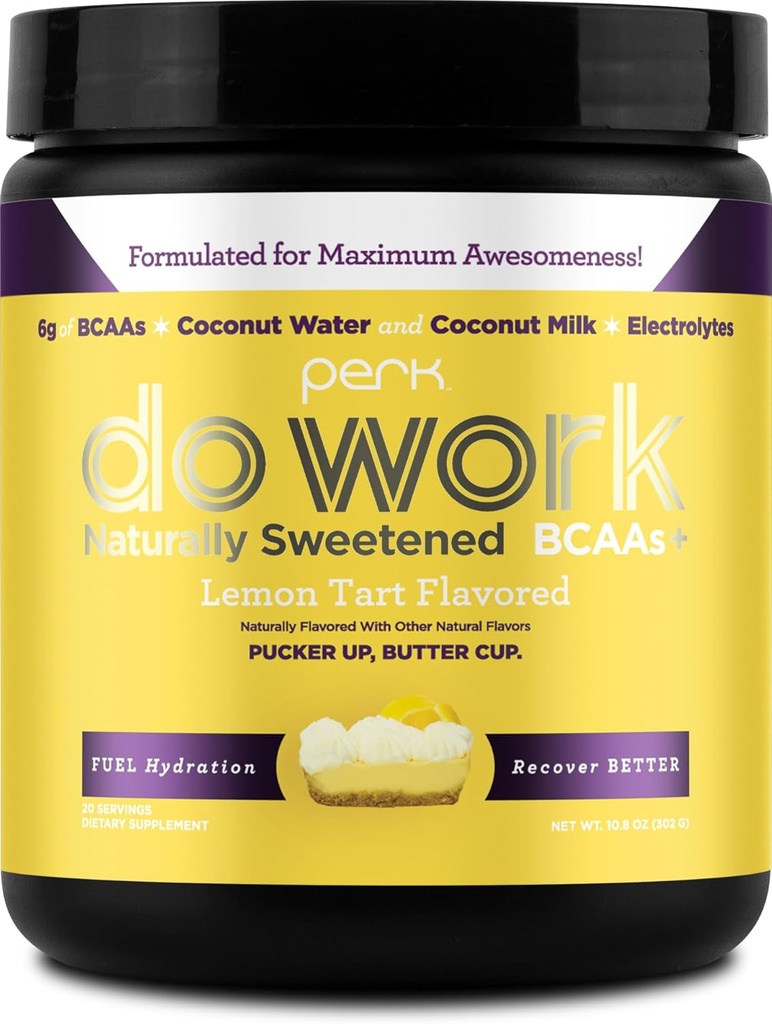 Perk Do Work BCAAs + Hydration Electrolytes Powder (Tentu Disajikan Lemon Flavored, 20 Pelayan) - dengan Coconut Water & Coconut Milk