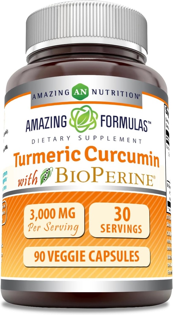 Amazing Formula Turmeric Curcumin dengan Bioperine 3000 mg Per Serving 124; 90 Vevgie Capsules Suppplement Non-GMO 124; Gluten Free Alag4; Made in USA