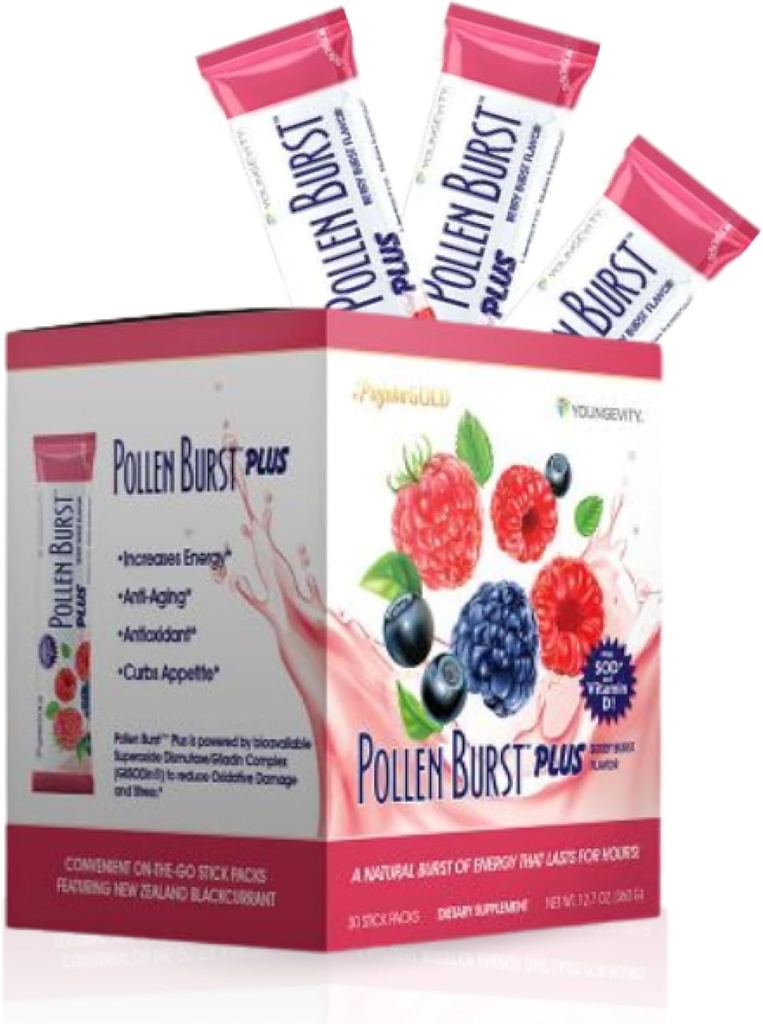 Umur kanak-kanak Projoba Pollen Burst Plus Berry - Minuman Energi Alam dengan Bunga Pollen, Vitamin, dan Antioksidan - Pendukung Energi Berlebihan dan Keseluruhan Jalan - 30 Paket