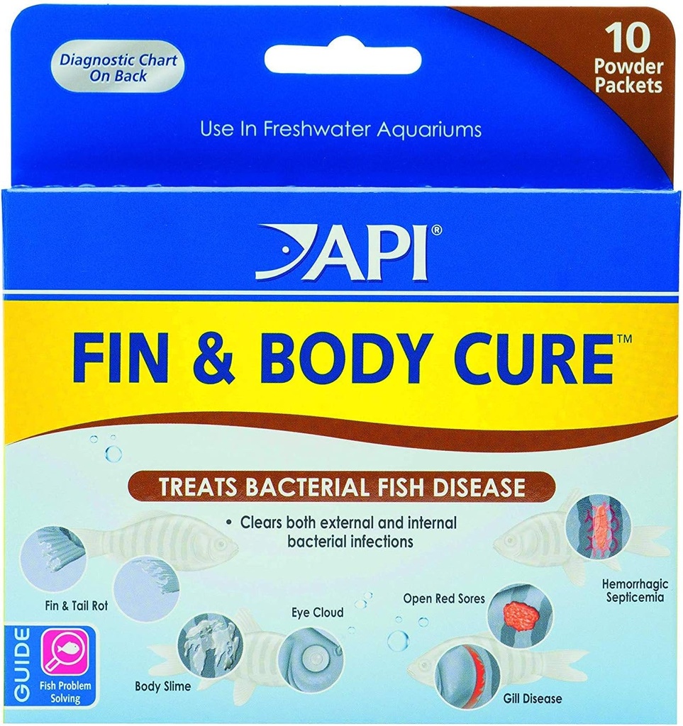 API 2 Pack of Fin and Body Cure Obat Pembedahan Ikan Fishwater Powder for Treatment of Bacteral Discease, Treats Body Slime, Eye Cloud, Fin and Tail Rot, and Gill Disease (10- Count) (2 item)