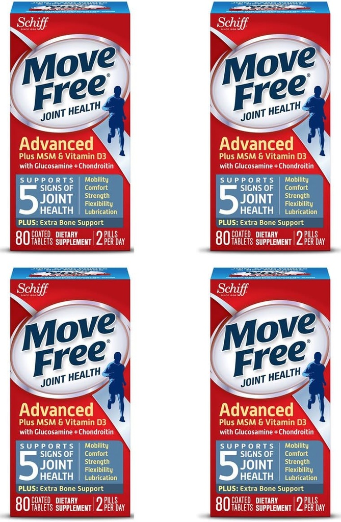 Pindahkan Free Advanced Plus MSM dan Vitamin D3, 80 tablet - Tambahan Kesehatan Gabungan dengan Glucosamin dan Chondroitin (Paket 4)