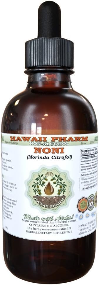 Noni Alcohol- Free Liquid Extract, Organic Noni (Morinda citrifolia) Dry Fruit Glycerite Natural Herbal Suplemen, Hawaii Pharm, USA 2 fleroz