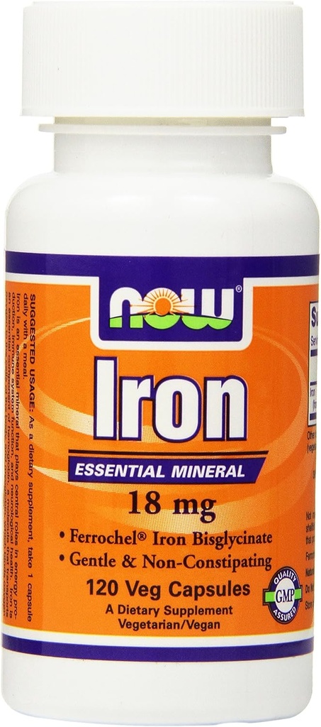 NOW Iron 18 mg, 120 Veg Capsules