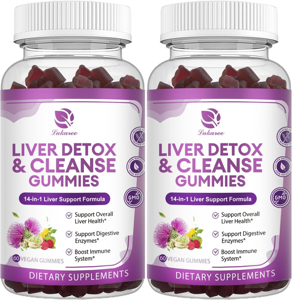 Liver Cleanse Detox & Repair Gummies - Ekstra Kekuatan 14 dalam 1 Hati Dukungan Dukungan w / Milk Thistle Silymarin, Dandelion, Extract & Elderberry - No Sugar, Liver Health Supplemen -120 Ct