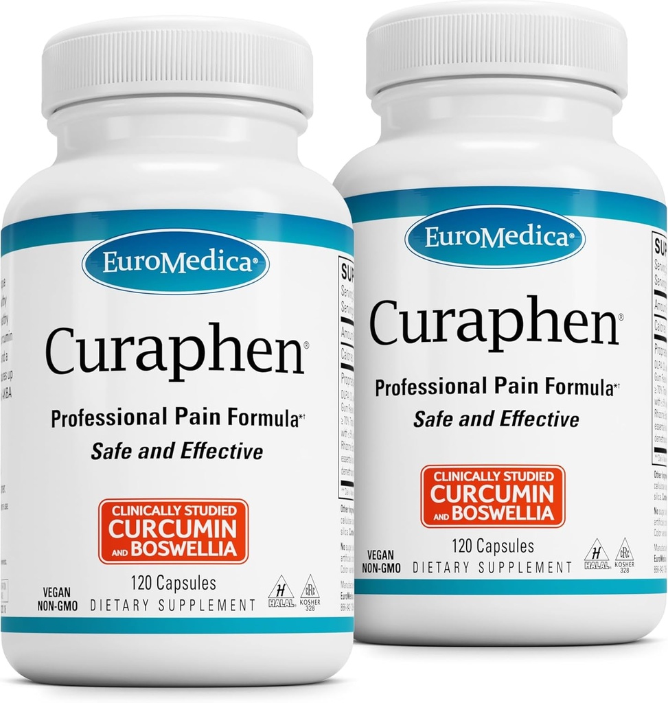 EuroMedica Curaphen - Suplemen Curcumin untuk Dukungan Circulation & Endorphin - Dukungan untuk Ketidaknyamanan Occasional - Aids Otot Kesehatan - 120 Capsules, 2 Pack (240 Capsules)