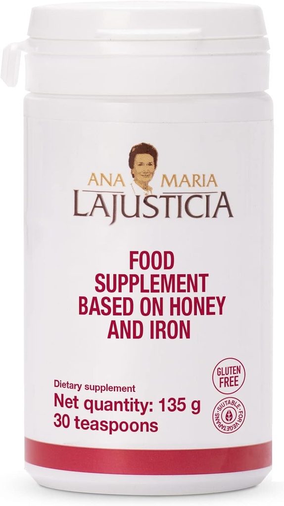 Ana Maria Lajusticia - Iron with Honey - Food Suplement - 135g (30 sendok teh) Dairy and Gluten Free. Sempurna untuk Kesehatan Vaskular.