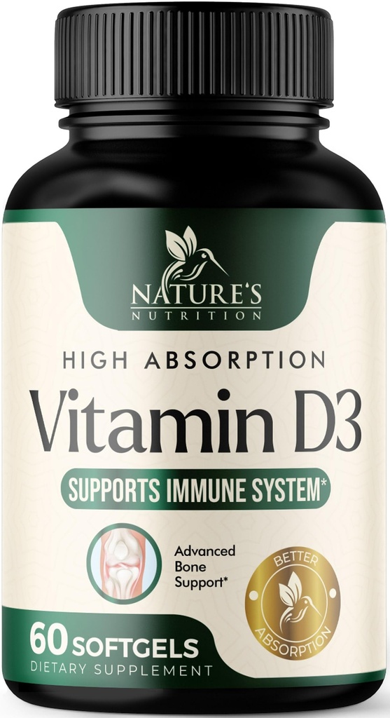 Vitamin D3 Suplemen 5000IU (125 mcg) - Ekstra Kekuatan Vitamin D-3 Dietary Softgels untuk Bone, Teeth, Kesehatan Otot & Imune Dukungan, Abine Rapid Absorbtion Mini D Softgel, Non-GMO, Gluten Free - 60 Count
