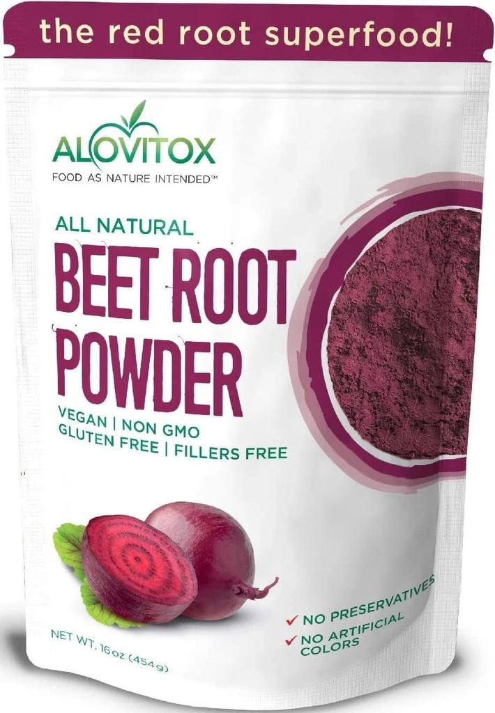 Alovitox Organic Beet Powder 124; 100% Fresh Beet Root Extract 124; Nitric Oxide Superfood, High in Calcium, Iron, Potocule & FOLARD 124; Pendukung Pekerja Efektif 124; Vegan, Non-GMO, Gluten- Free Alag 1244z 16