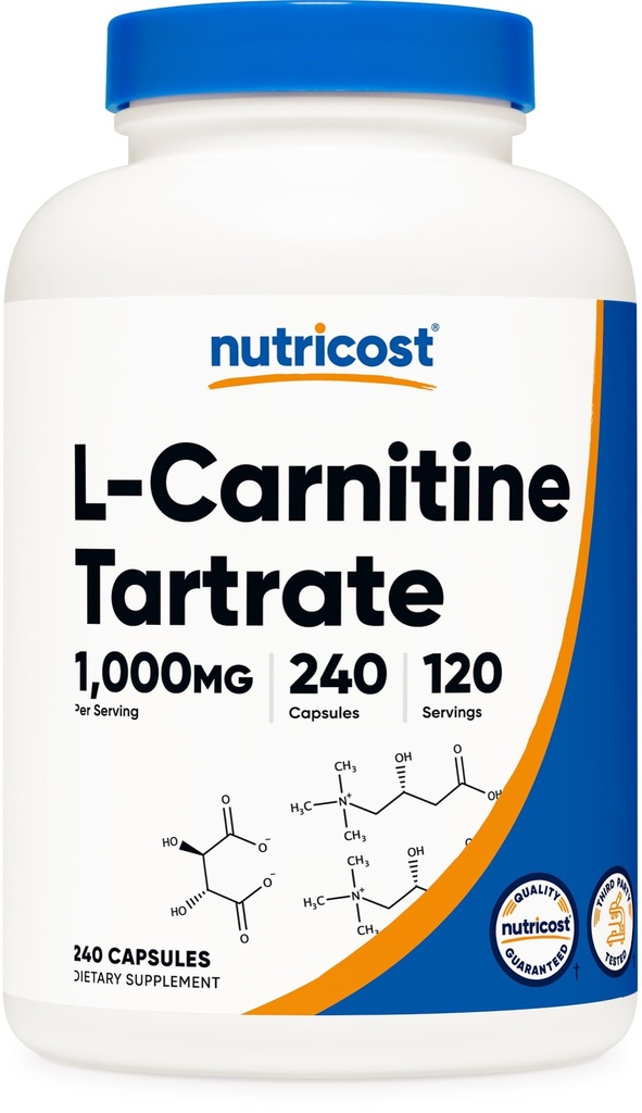 Nutricost L-Carnitine Tartrat 1,000mg, 240 Kapsul - 500mg Per Capsule, 120 Servis