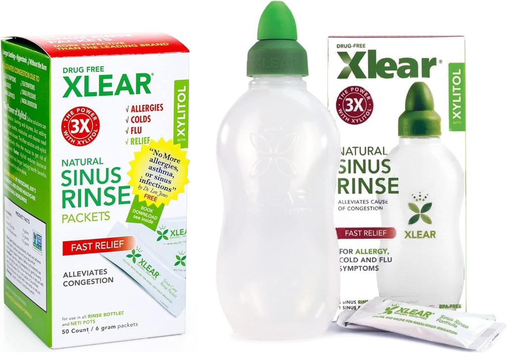 Xlear Natural Xylitol Sinus Rinse Refill, Paket Saline Neti Pot