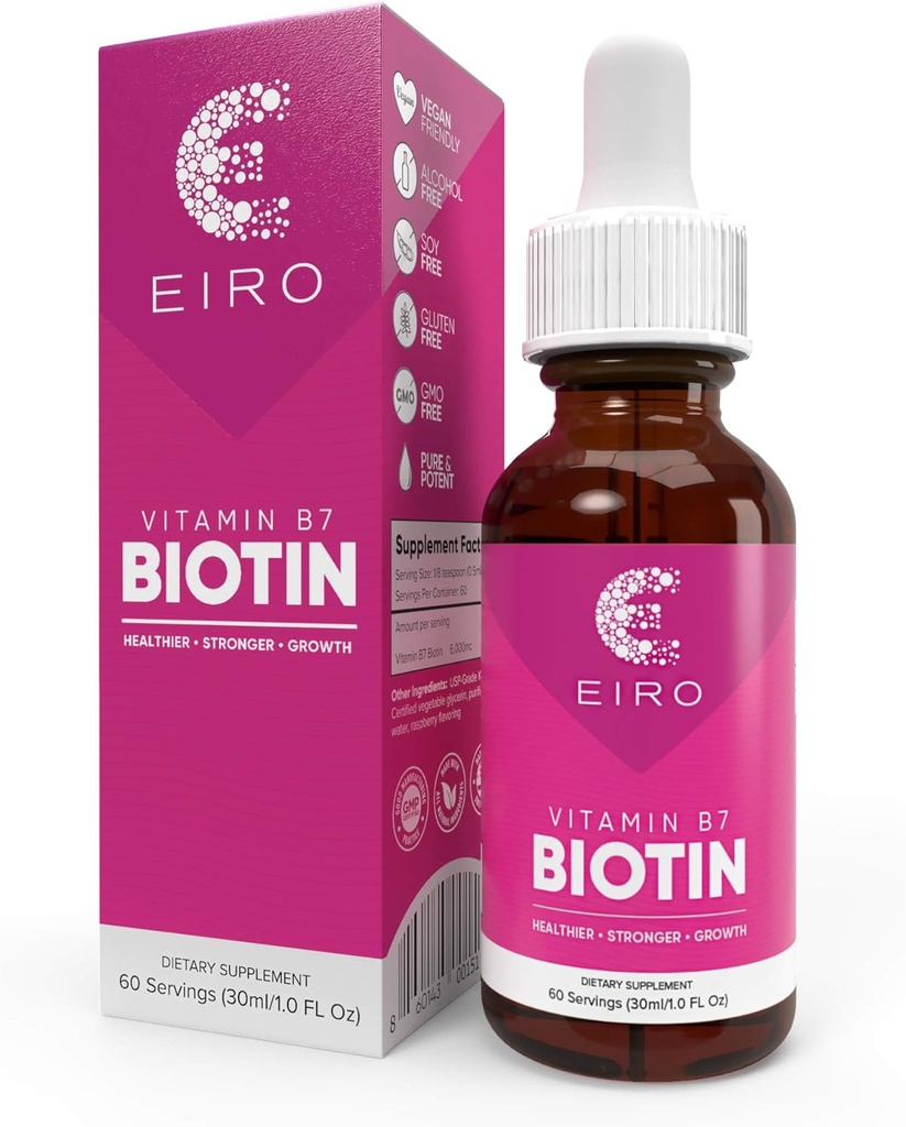 EIRO Biotin Liquid Drops 126; 6000mcg per service 24; Healthier, stronger - Hair & Nails 124; Superior Absorpsi