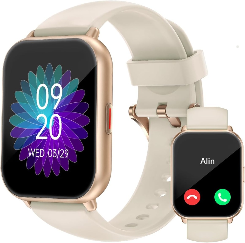 RUIMEN Smart Watch for Women Men (Jawaban / Membuat Calls, 2 Bands Sertakan), 1.8 "Smartwatch for iOS / Android Phones, Fitness Tracker Heart Rate / Sleep Monitor Digital Watch Waterproof Milky Putih