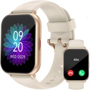 RUIMEN Smart Watch for Women Men (Jawaban / Membuat Calls, 2 Bands Sertakan), 1.8 "Smartwatch for iOS / Android Phones, Fitness Tracker Heart Rate / Sleep Monitor Digital Watch Waterproof Milky Putih