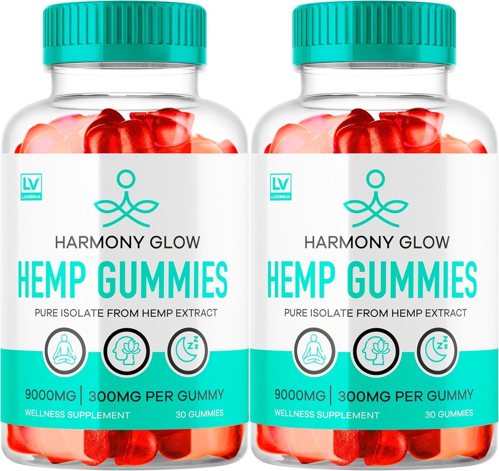 (2 Paket) Harmony Glow Gummies, Harmony Glow Hemp Gummies, Harmony Glow Suplemen, HarmonyGlow Hemp Gummies, Harmony Glow Multivitamin Gummys, 60 Gummi selama 2 Bulan