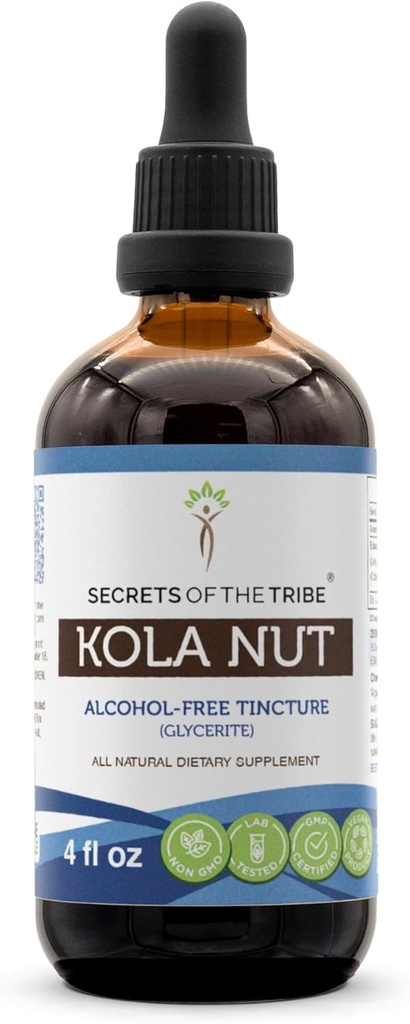 Rahasia Suku Kola Nut Tincture Alcohol- Ekstrak Bebas, Kola nut (Cola Acumination) Kering Nut (4 FL OZ)