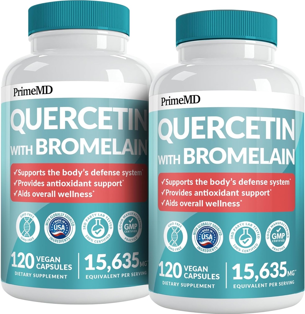 28-in- 1 Quercetin dengan Bromelain Supplement - Quercetin 500mg Capsules untuk Daily Ammune Dukungan - Quercetin dengan Vitamin C dan Zinc untuk Dewasa Dihidangkan dengan Vitamin D (120 ct, Paket 2)