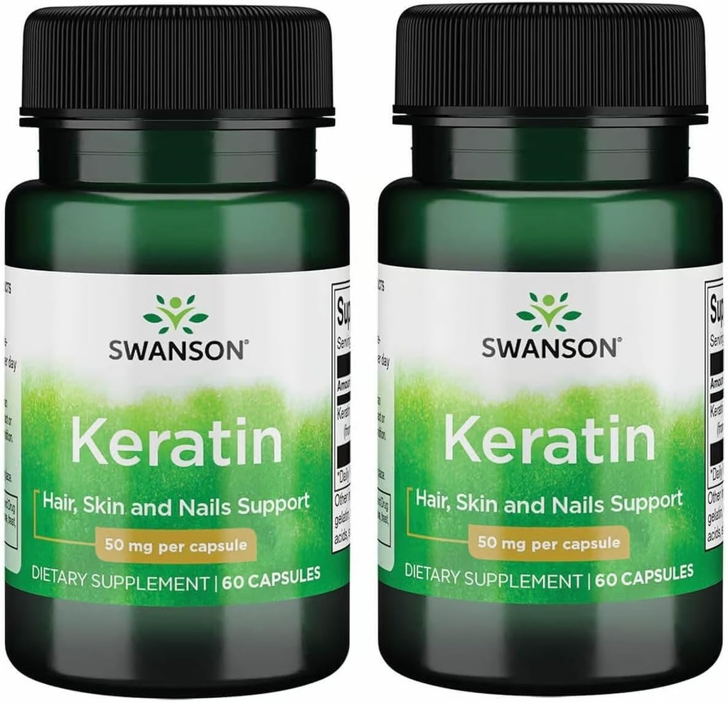Swanson Keratin (dari Tibetan Wool) - Bahan Penambahan Natural Promoting Heally Joints, Hair, Skin & Nails - membantu Netsules Healthy - (60 Capsules, 50mg Setiap) (2 Pack)