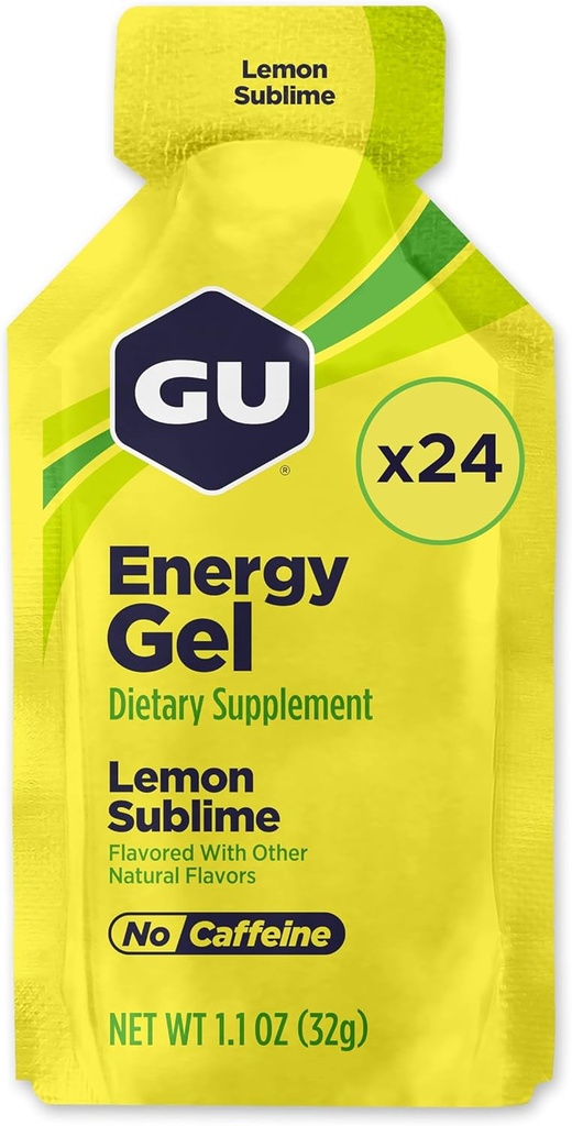 GU Energy Original Olahraga Nutrition Energy Gel, Vegan, Gluten-Free, Kosher, and Dairy-the Go Energy for any Workout, 24- Count, Lemon Sublime