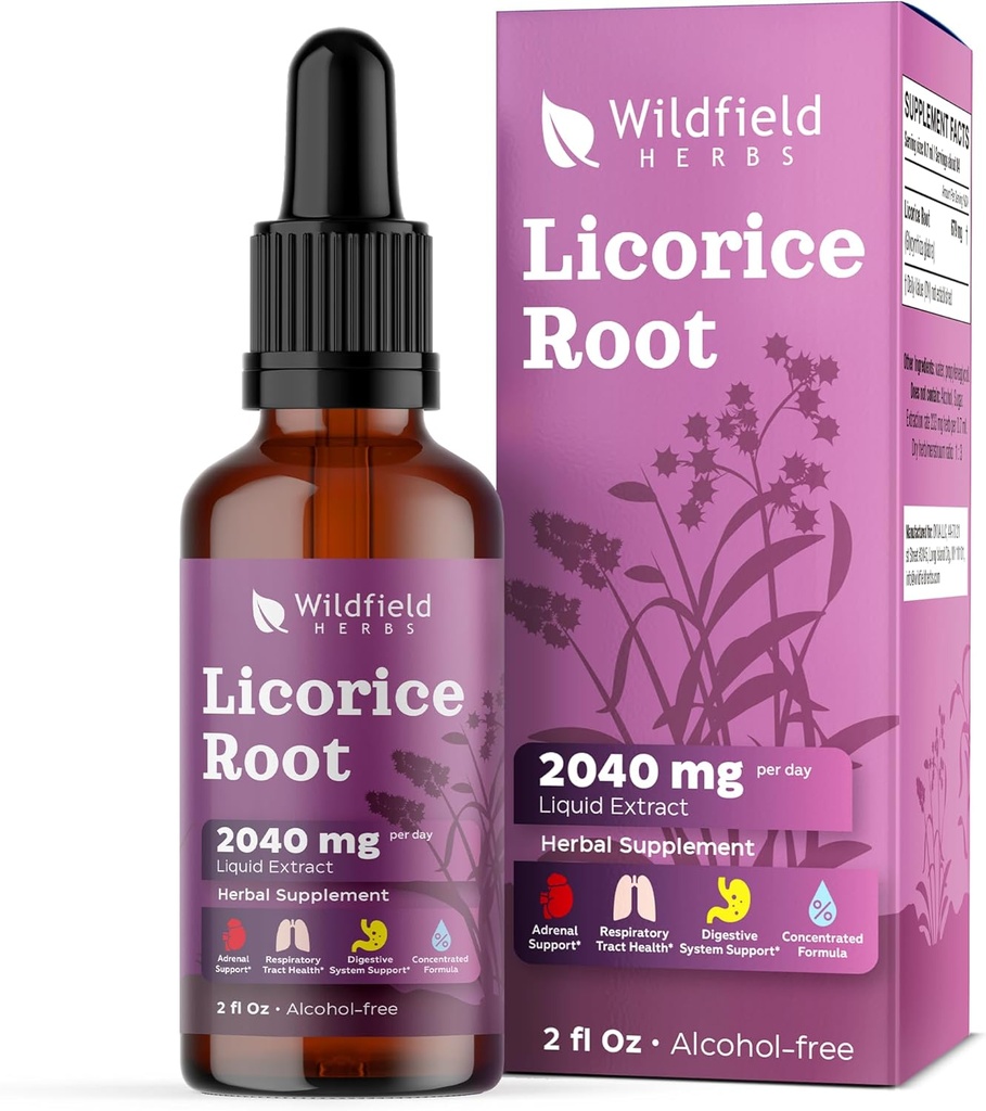 Licorice Root Extract Drops 2000mg (Glycyrrhiza Glabra L) Herbal Suplement Absorbs Better Than Capsules, 1 Pasokan Bulan, 84 Servis, Alcohol- Free Tacture - 2 Oz, Paket 1