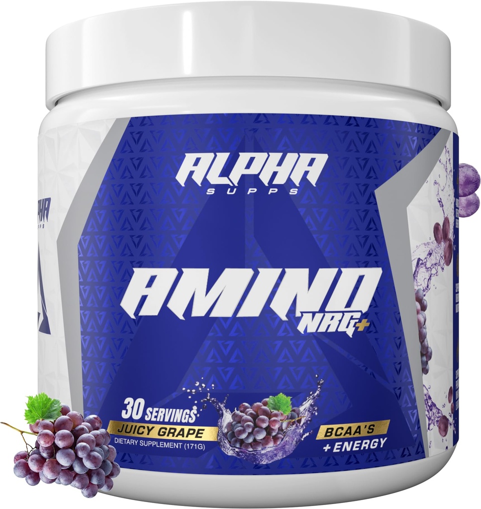 Tambahan Alpha Amino NRG + BCAA Amino Energy Recoder - Hidration Blend with Electrolytes - Focus Blend for Optimal Performance Support in Men & Women (30 Servings, Juicy Grape)