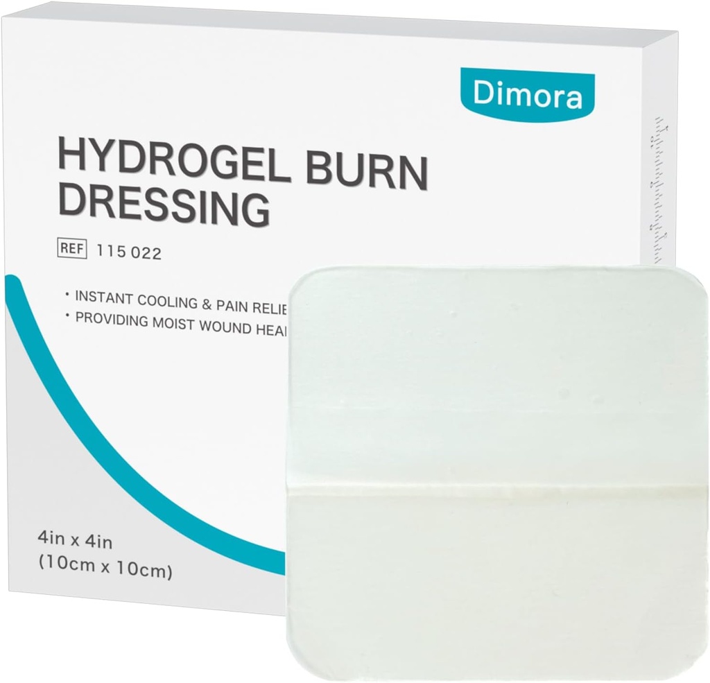 Dimora Hydrogel Burn Dressing 4 "x 4" - Burn and Wound Dressing Instant Cooling Relief for Minor Burns & Wounds, Sootite Moist Burn Pads untuk 1 1-2 Degree Burns, Cuts (10 Count)