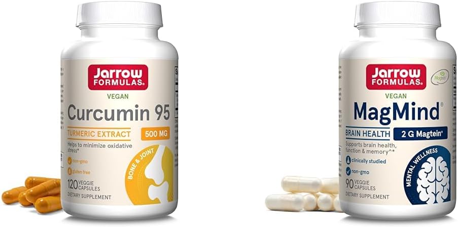 Jarrow Formula Curcumin 95 500mg - Sampai dengan 120 Pelayan (Vevgie Caps) - Turmeric Curcumin Ekstrak & MagMind Brain Kesehatan dengan Magtein (Magnesium L- Thretonate), Dietary Supplemen