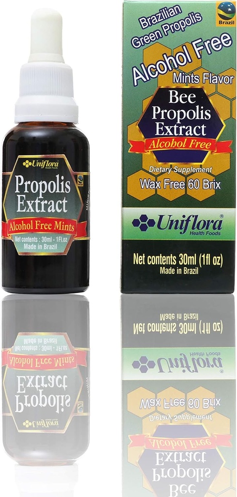 Uniflora Brazilian Green Bee Propolis - 60 Brix - Alcohol- Free Liquid Extract - Mint Flavor - 30ml