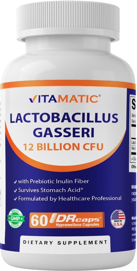 Vitamatic Lactoillus Gasseri - 12 Milyar per DR Capsule - 60 Count - Digetical Dukungan - dibuat dengan Prebiotic Inulin Fiber
