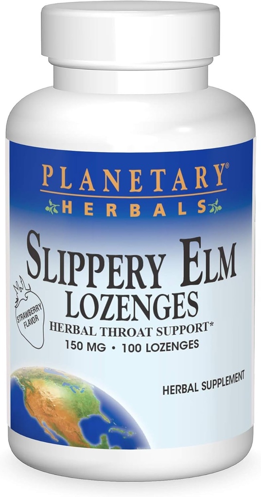 Planetary Herbals Slippery Elm Strawberry Lozenges, Herbal Throat Dukungan, 100 Lozenge
