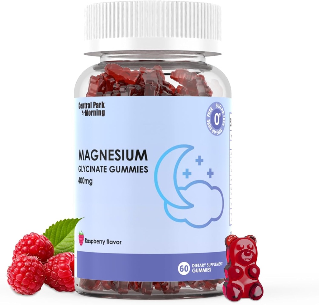 Magnesium Glycinate Gummies 400mg, Suplemen Glycinate Gula Bebas Magnesium, Muscle, Bone Support - 60 Organik Gummies