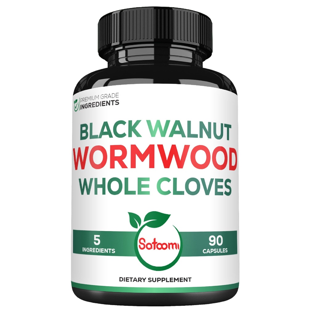 Satoomi 5 dalam 1 Wormwood Capsules Suplement - dengan Black Walnut Cloves Turmeric dan Berberine HCI - 90 Capsules - Imune System & Disuffic Health