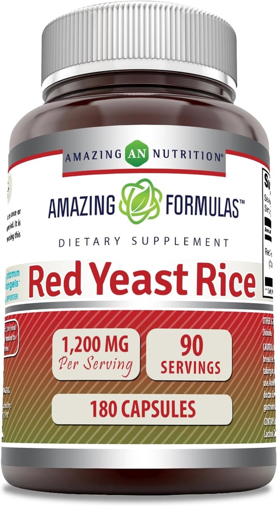 Amazing Formulas Red Yeast Rice 1200 mg Per Serving Capsules Suplement: 124; Non-GMO 124; Gluten Free 124; Made in USA (180 Count)