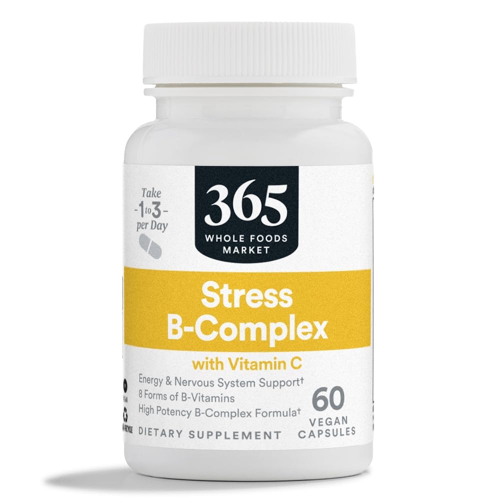 365 oleh Whole Foods Market, Kompleks B- Stress dengan Vitamin C, Dukungan Sistem Energi & Gugup, Vegan, 60 Kapsul