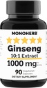 MONOHERB Ginseng Ekstrak 1000 mg - 90 Vegetarian Capsules