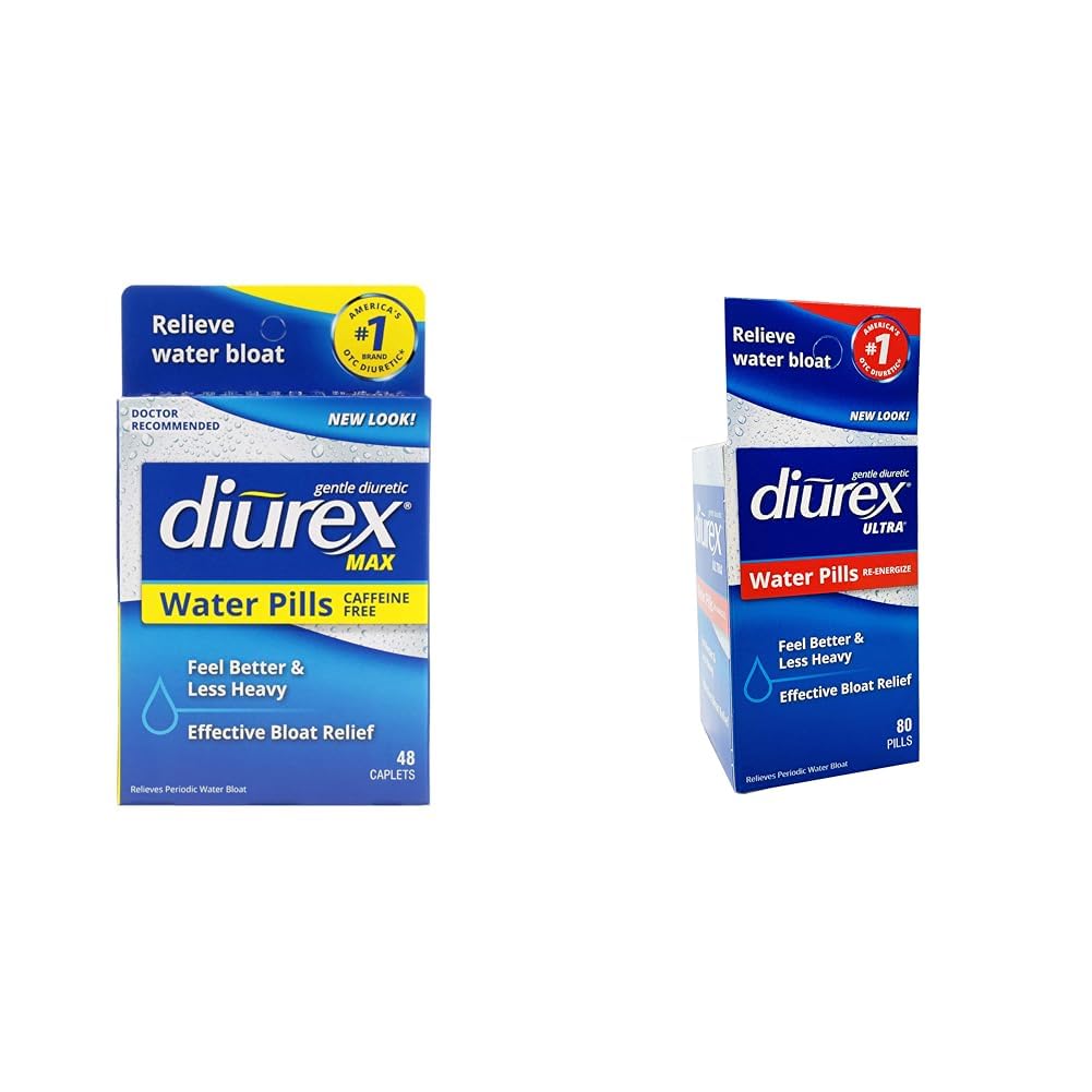 Diurex Max - Maksimum Power Caffeine- Free Diuretic Water Pills - Feel Better and less Heavy & Ultra Re- Energizing Water Pills - Relieve Water Bloat - Feel Better & less Heavy - 80 Count